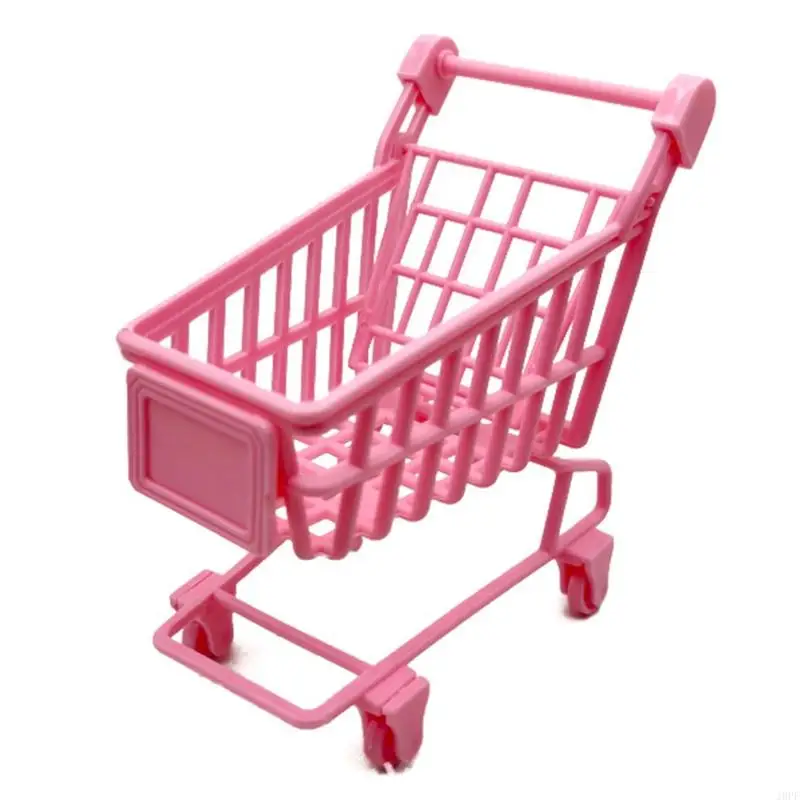 J0PF 5inch Dollhouse Accessories Role-Play Toy Cutie Pink Miniature Shopping Trolley