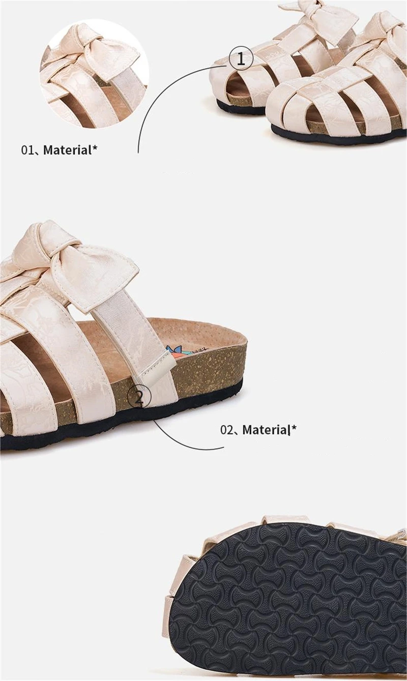 J & M-Bow Slides Mules Chinelos Pretos para Mulheres, Sandálias Palmilha de Cortiça, Suporte do Arco, Slides de Praia ao Ar Livre, Sapatos de Casa, Tamancos, Moda