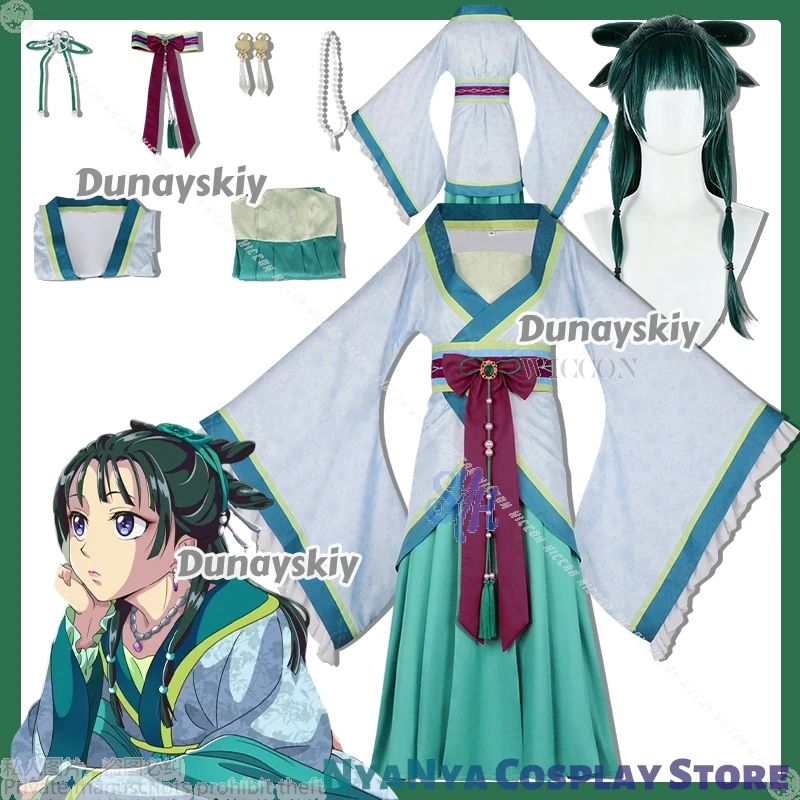 Maomao Cosplay Anime The Apothecary Diaries Seragam Perjamuan Gaun Panjang Hijau Retro Gaya Cina Hanfu Lolita Pesta Halloween