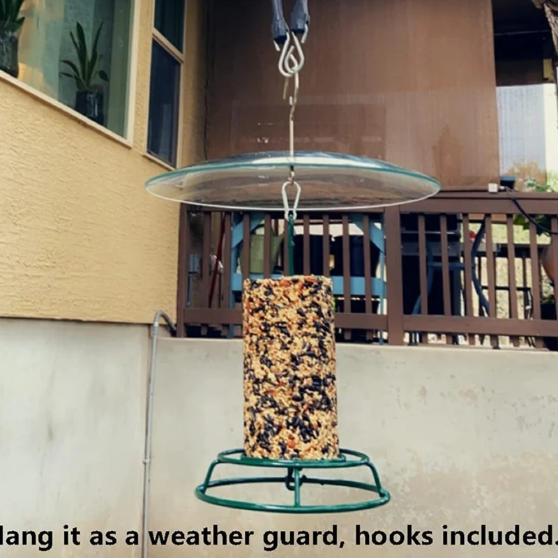 Glass Squirrel Baffle For Bird Feeders Pole - Shepherd Hooks/Post Hanging - Clear 13Inch Large Weather Guard Easy Install