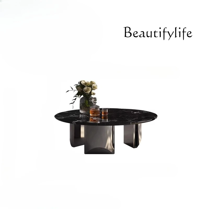 

Italian light luxury natural coffee table household minimalist high-end living room marble round natural stone fashion