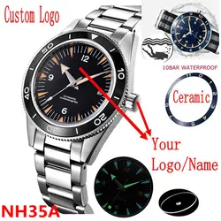 Montre-bracelet NH35A pour hommes, Logo personnalisé, étanche, 41mm, lunette en céramique saphir, horloge mécanique, pour plongée, sport, automatique, 100