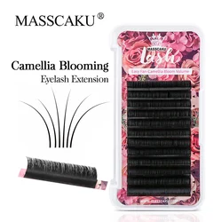 MASSCAKU C CC D DD Curl Self-making Fans Volume Lash Extensions Matte Black 8-16mm Mixed Size Camellia Blooming Eyelash Tray