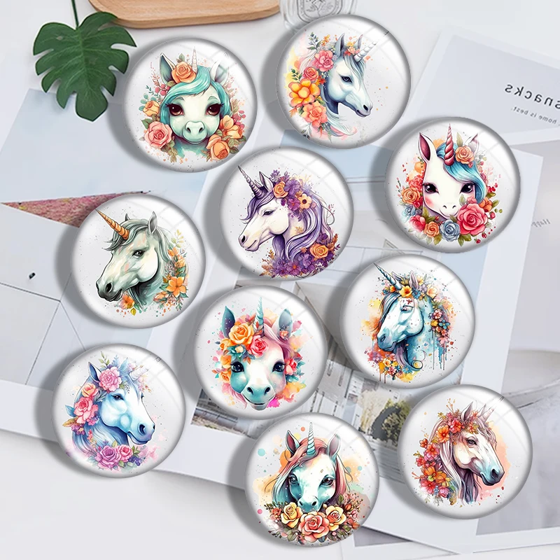 

Watercolor Cute Unicorn mix 12mm/18mm/20mm/25mm Round photo glass cabochon demo flat back Making findings