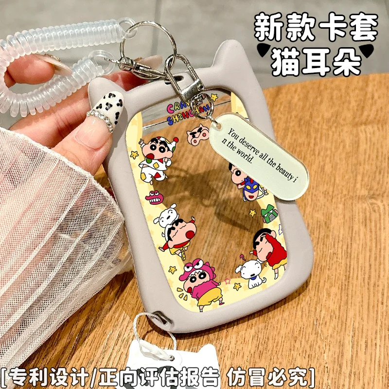 

Cat Ear Card Cover Crayon Shin-chan Transparent Student Bus Card Cover Subway Access Campus ID Card Water Document