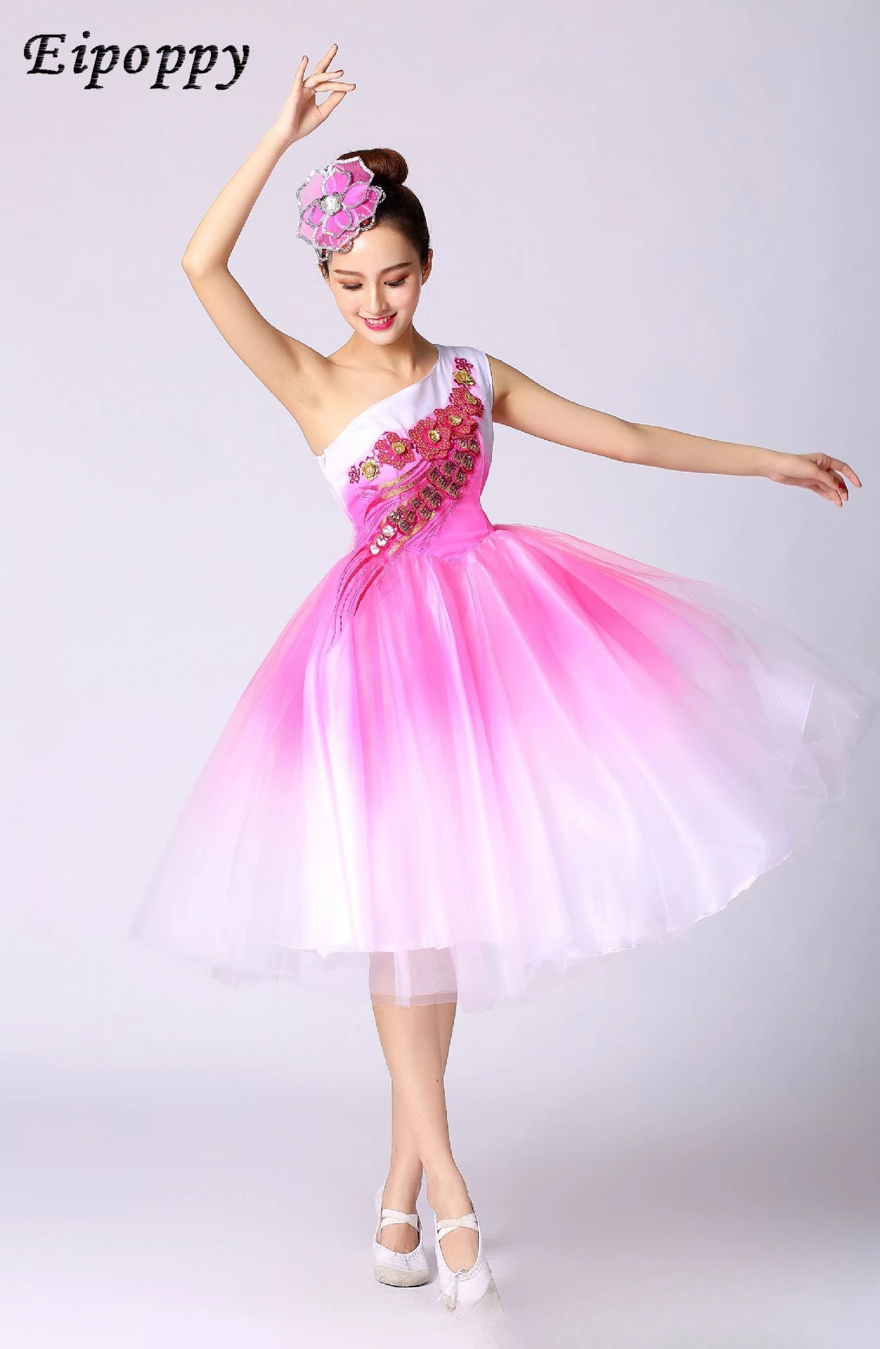 فستان متأرجح كبير متوسط الطول ، أزياء أداء أغنية حديثة ، رقص مفتوح