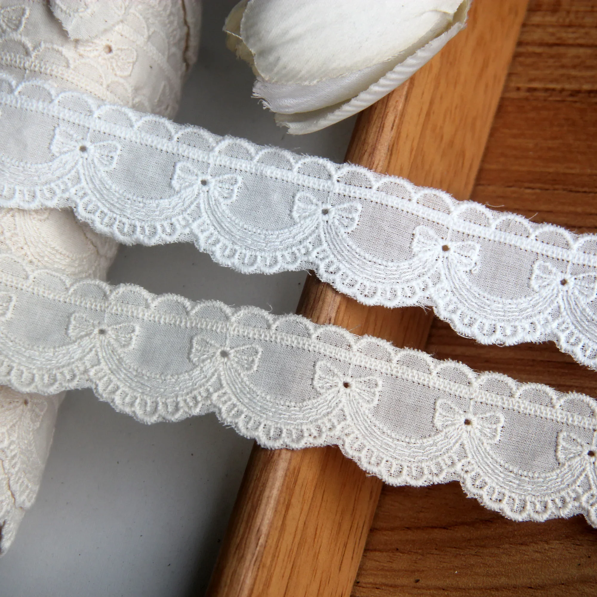 Cotton Embroidered Lace and Small Wave Flower Bow Skirt Decoration Cloth DIY Accessories 2.7cm Wide