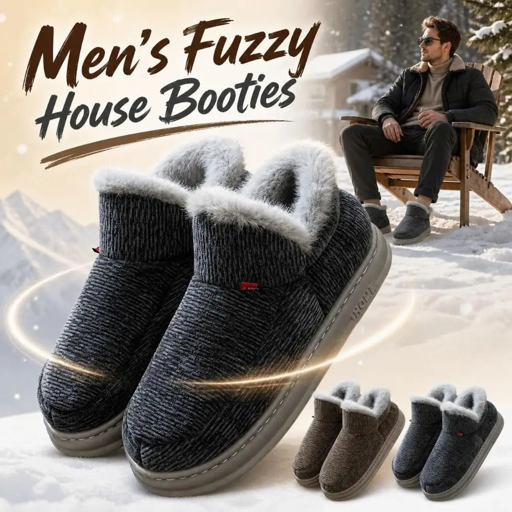 Warm Fuzzy Lining House Booties High Top Thick Soled Closed Back Slippers Non-slip Anti Wear Winter Slip-on Shoes Outdoor Indoor