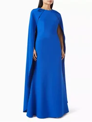 Customized Long Cape Sleeves O Neckline Crepe Straight Evening Dress Back Zipper Floor Length Sweep Train Gown For Women 2025