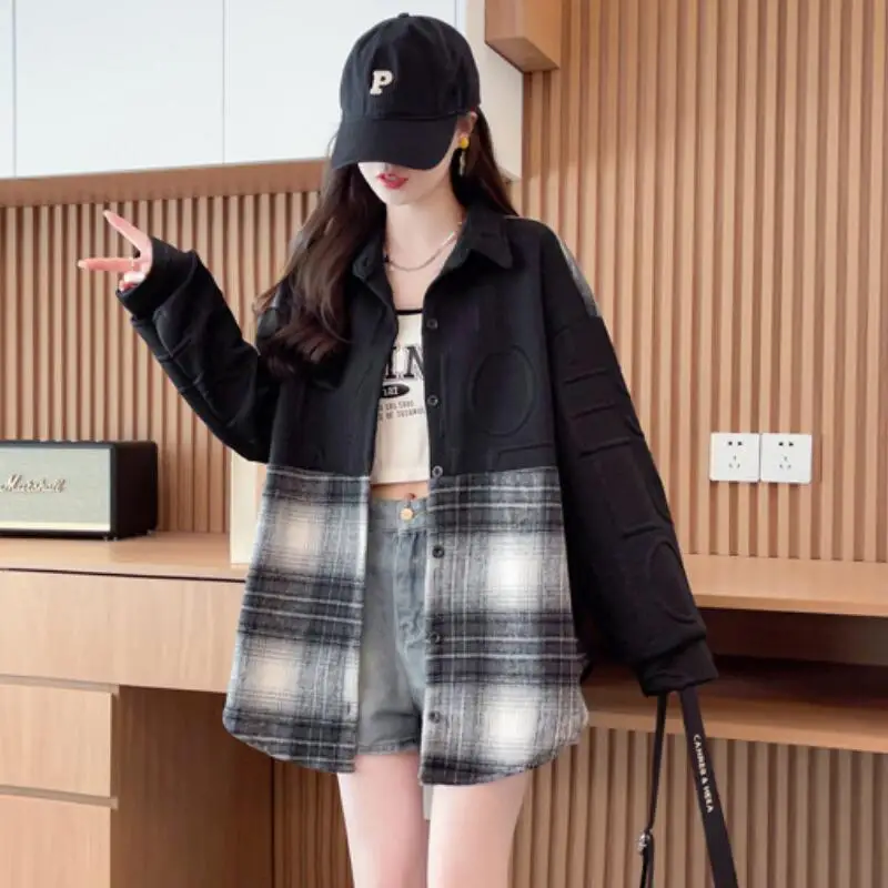 Hot 2025Spring Autumn New Women Fashion Soft Loose Splicing Tops Shirt Korean Edition Medium Long Casual Versatile Cardigan Coat