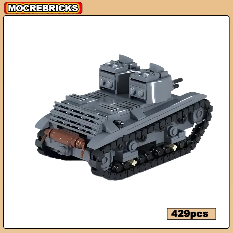 WW2 Military Light Tank 7TP Artillery Armored Vehicle Army Weapon MOC Building Blocks Model Kid\'s Technology Bricks Toys Sets