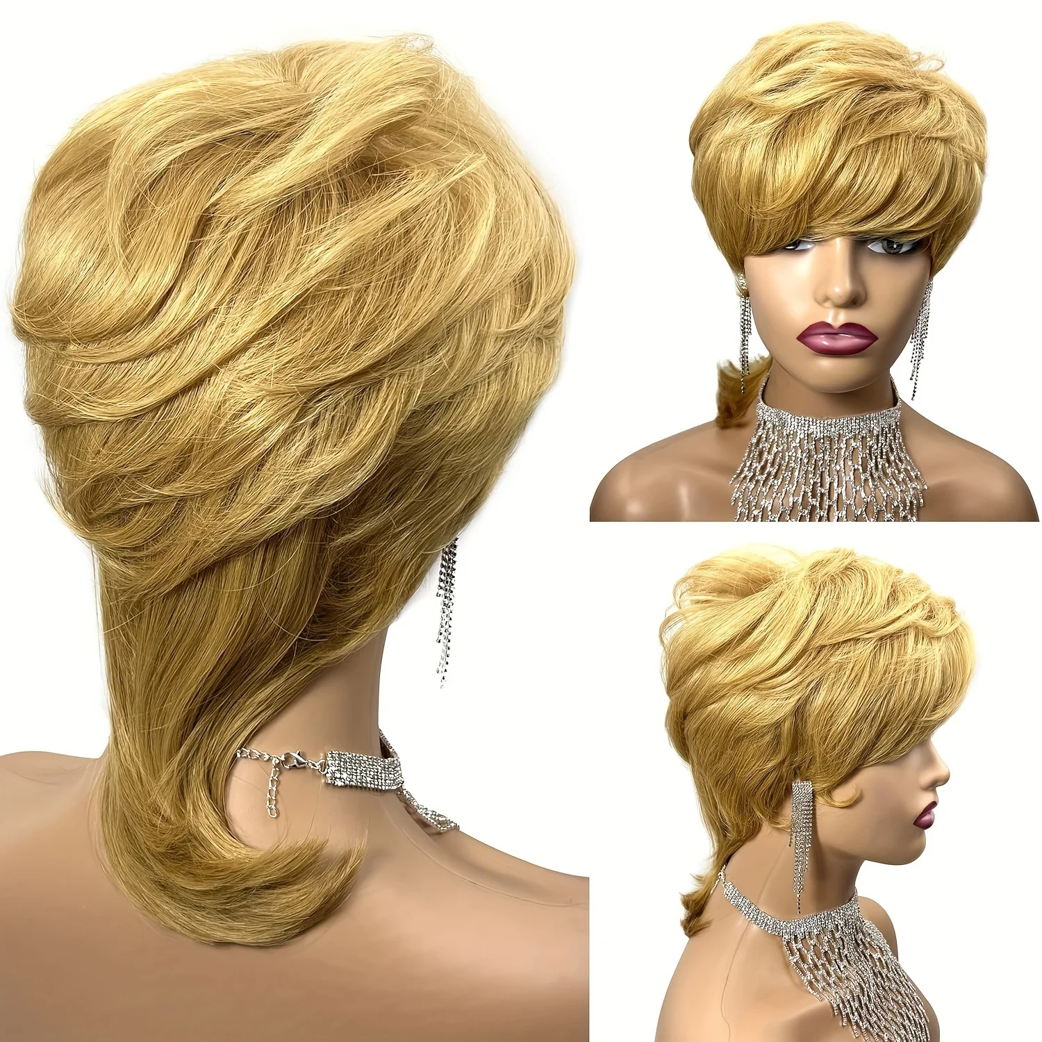 

Парик кефали, полностью машинный парик с челкой, прямые парики из натуральных волос с стрижкой пикси для женщин