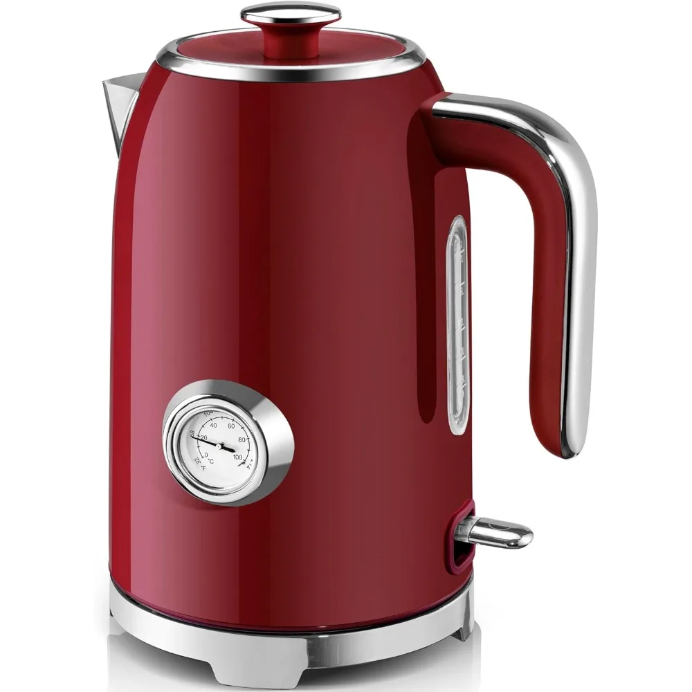 

Electric Kettle - 57oz Hot Tea Water Boiler with Thermometer, 1500W Fast Heating Stainless Steel Pot, Cordless LED Indicator, A
