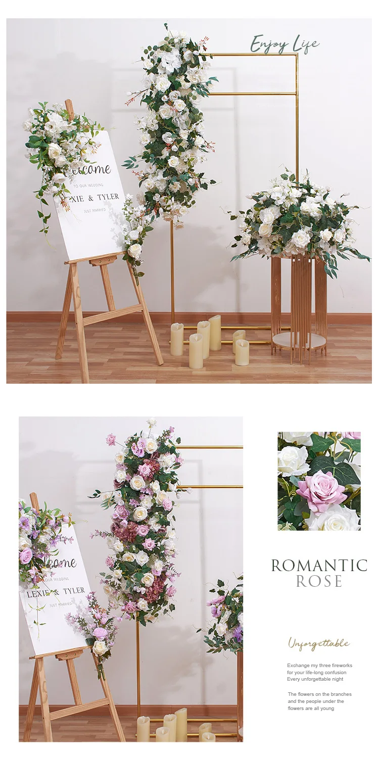 Großhandel Künstliche Blumenkugel Blumenreihe Eisenbogen Blumendekoration Hochzeitstisch Geometrischer Rahmen Kunstblumen Event-Zubehör – Detail 6