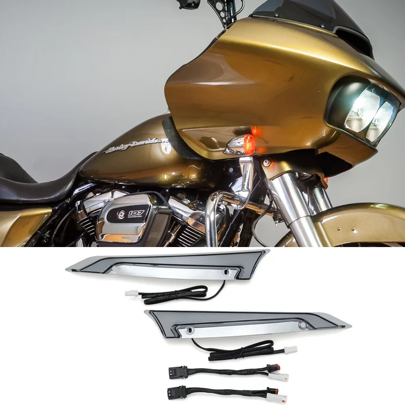 

Motorcycle Chrome Black Tracer Windshield Trim Light Turn Signal LED Lights For Harley Road Glides Special 2015-2023 2022 2021