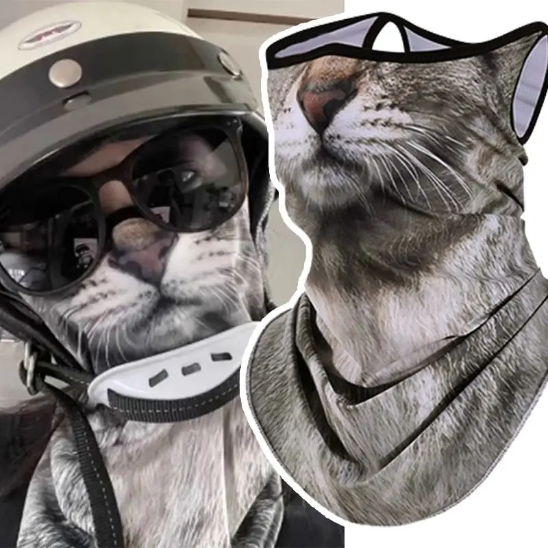 

3D Animal Cat Design Summer Full Face Neck Protector Sun Shield Breathable Quick Dry Polyester Helmet Liner for Outdoor Cycling