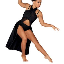 MiDee Lyrical Dance Costume Girls Women Crisscross Halter Sleeveless Dress Contemporary Ballet Belly Stage Performance Outfits
