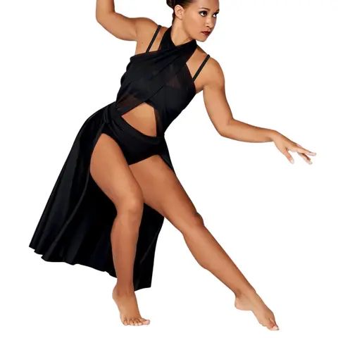 MiDee Costume da ballo lirico ragazze donne Crisscross Halter abito senza maniche balletto contemporaneo Belly Stage Performance Outfits