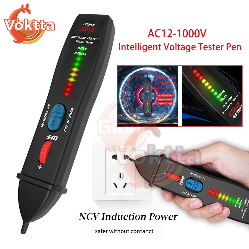 

AC12-1000V Voltage Detector Tester Non-contact Induction Voltage Power Detector Test Pen Auto NCV Outlet Live Wire Check Finder