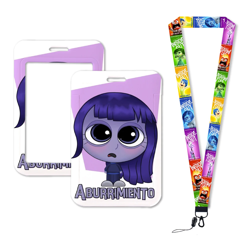 Disney Inside Out 2 Porte-cartes avec lanière, porte-badge d'identité, étui pour laissez-passer de bus universitaire, housse coordonnante, porte-cartes de crédit bancaire, sangle mignonne