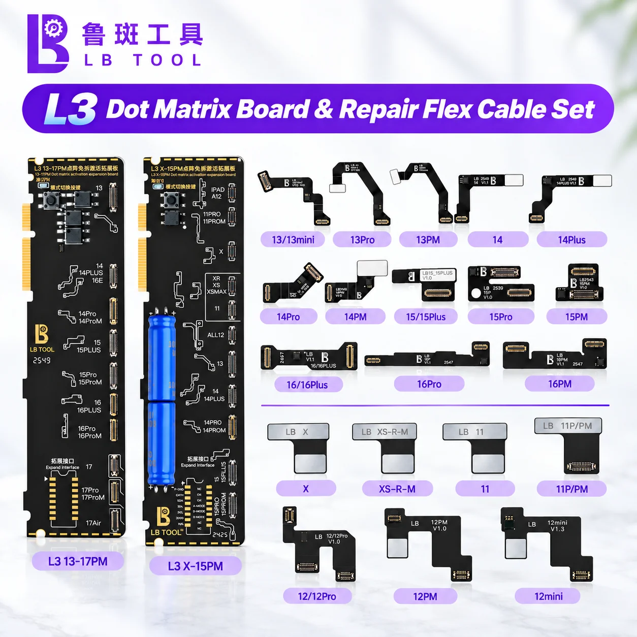 LB TOOL Face ID Dot Matrix Non Removal Repair Flex Cable L3 Activation Board for iPhone X 11 12 13 14 15 16 17 Pro Max