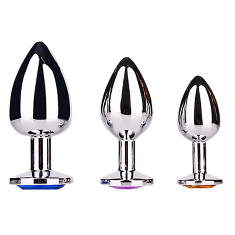 1pc 3 Size Anal Plug Round Stainless Steel Crystal Buttplug Removable Butt Plug Stimulator Anal Sex Toys Prostate Massager Dildo