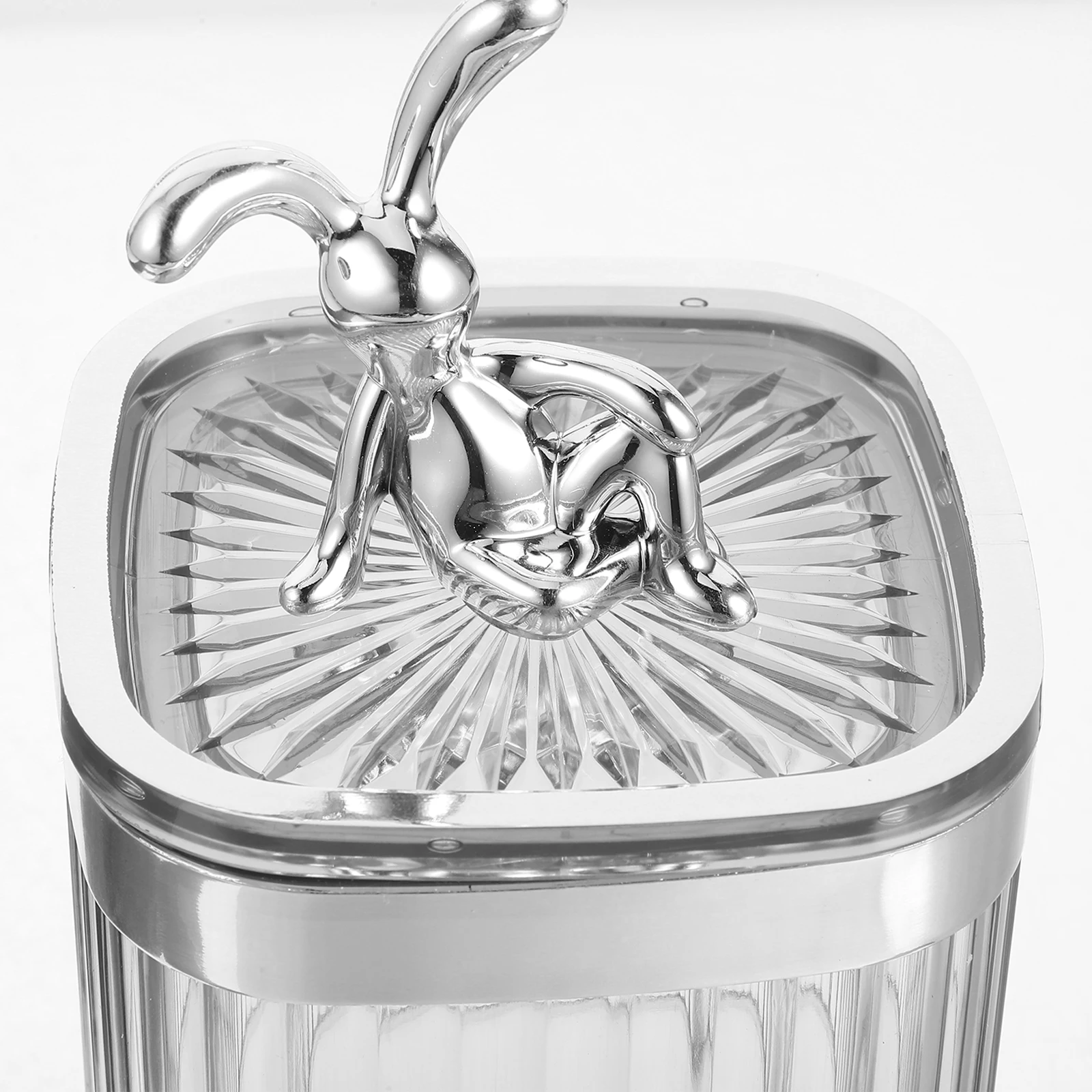 

Rabbit Storage Jar Pad Container Cotton Swab Makeup Holder Clear Desk ganizer Vanity Box Grey Silver Rabbit Design