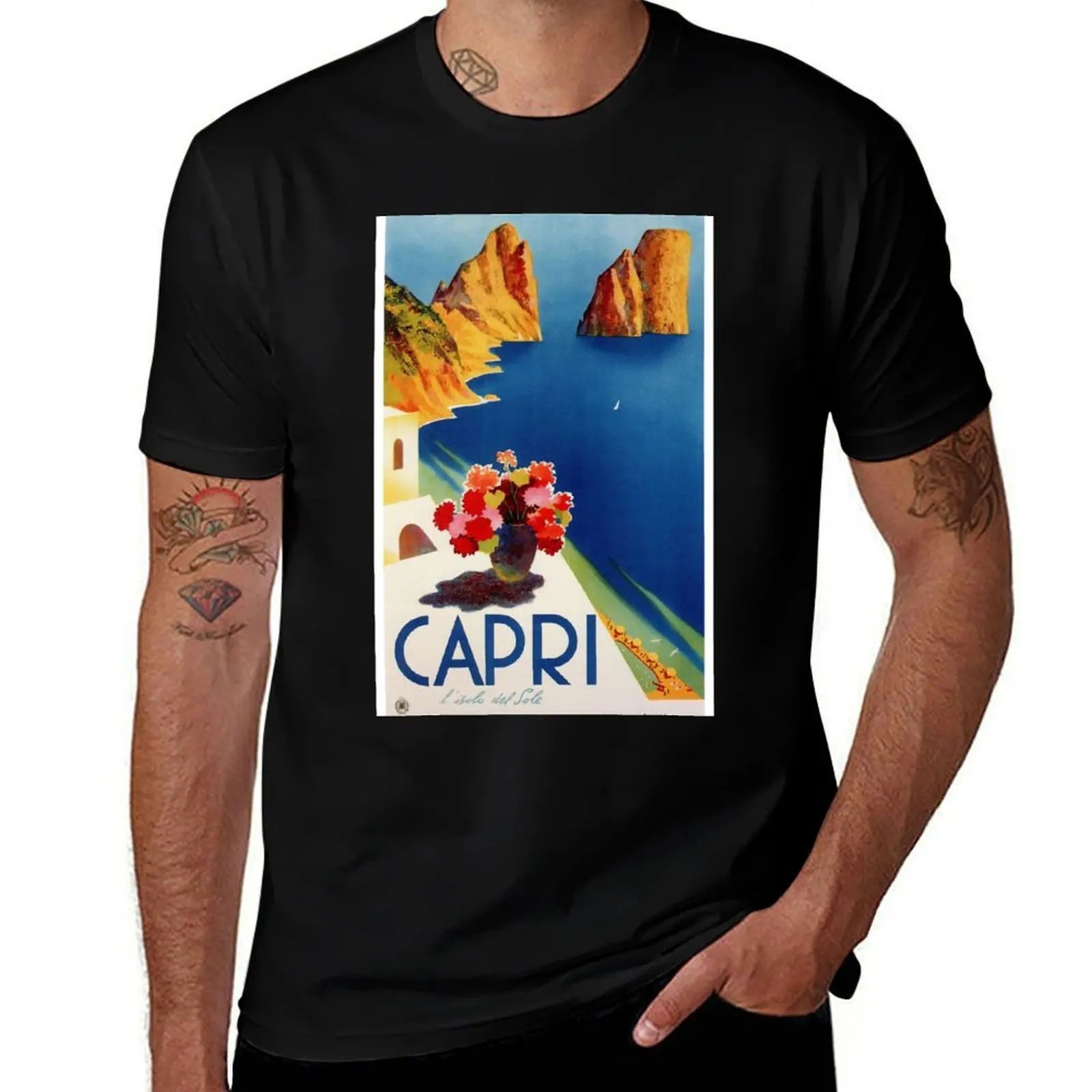 Vintage Capri Italy Travel T-Shirt Big and Tall Casual T-Shirt