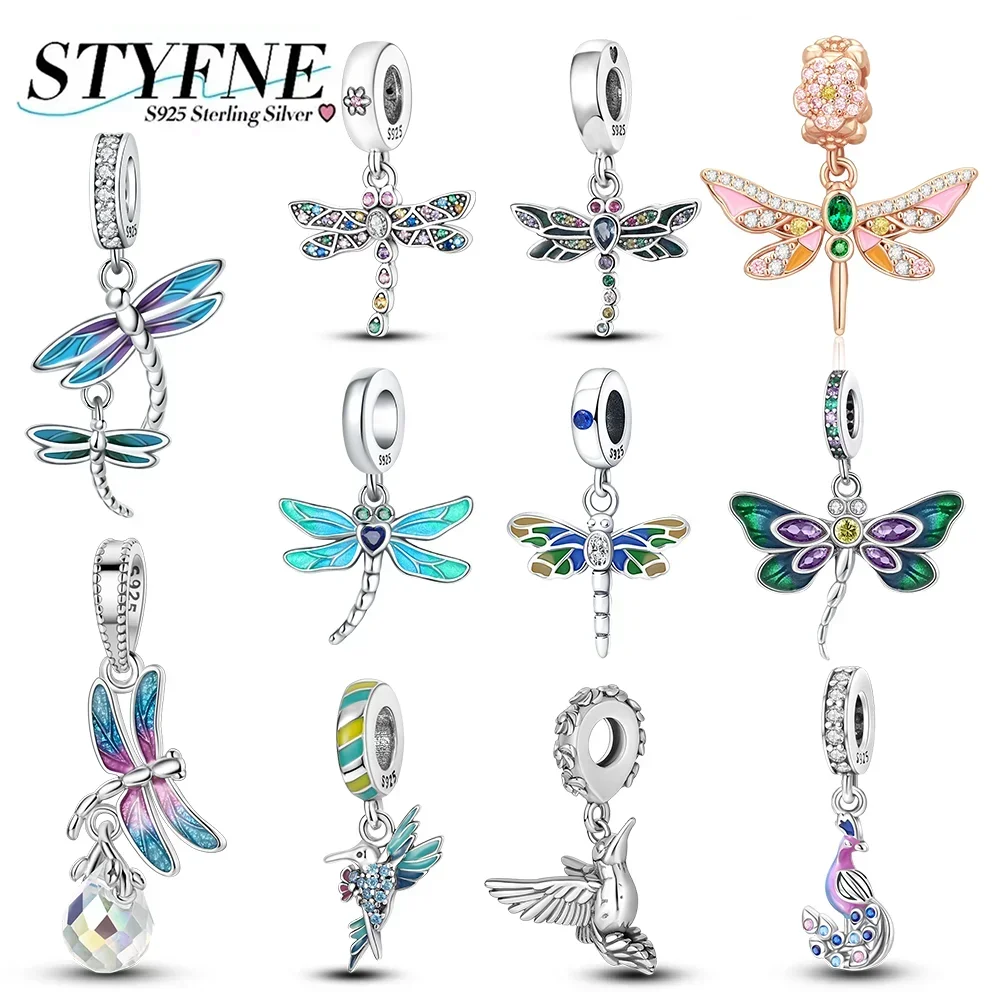 Elegant Original 925 Silver Charm Beads Dragonfly Hummingbird Peacock Snail Pendant Fit Bracelet Charm Making Jewelry Women Gift