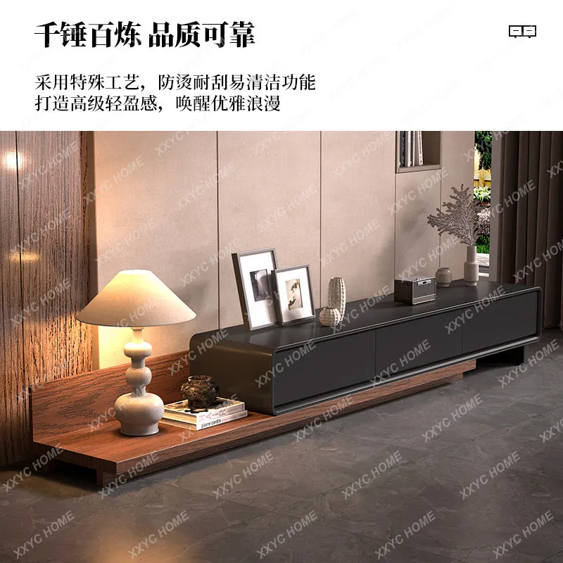 Medieval TV cabinet coffee table combination simple modern light luxury small apartment telescopic TV cabinet living room home