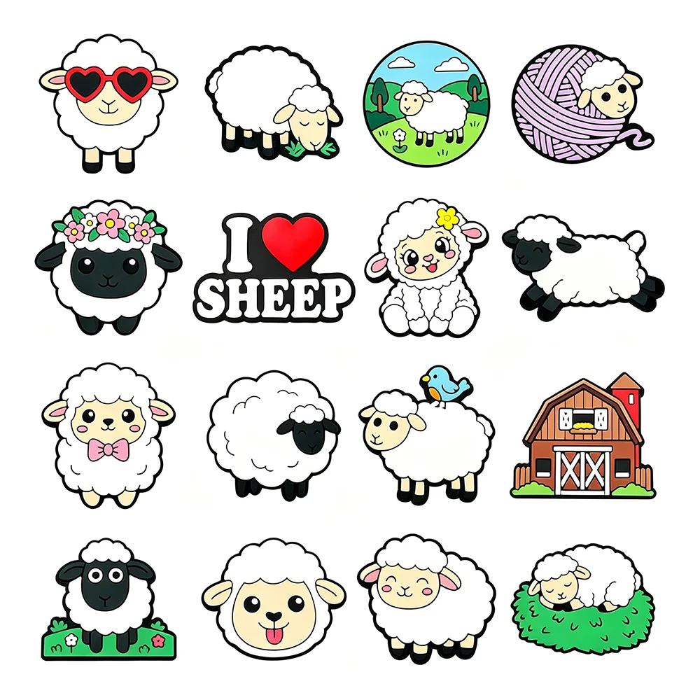 16-100Pcs I Love Sheep Shoe Charms For Bubble Slides Clogs Sandals,PVC Shoe Decorations Accessories Buckle For Party Gifts