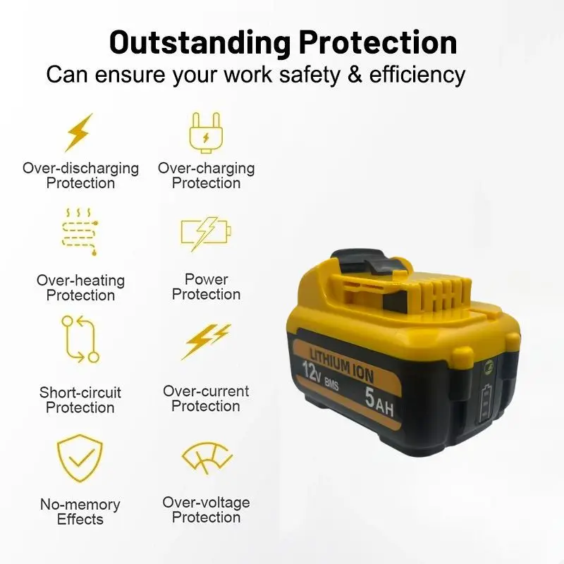Pro Dewalt 12V lithiovou baterii 2/5AH kompatibilní DCB120 DCB123 DCB125 DCB124 DCB122 DCD710 elektrické nářadí šroubovák laserový vodováha - náhled 6