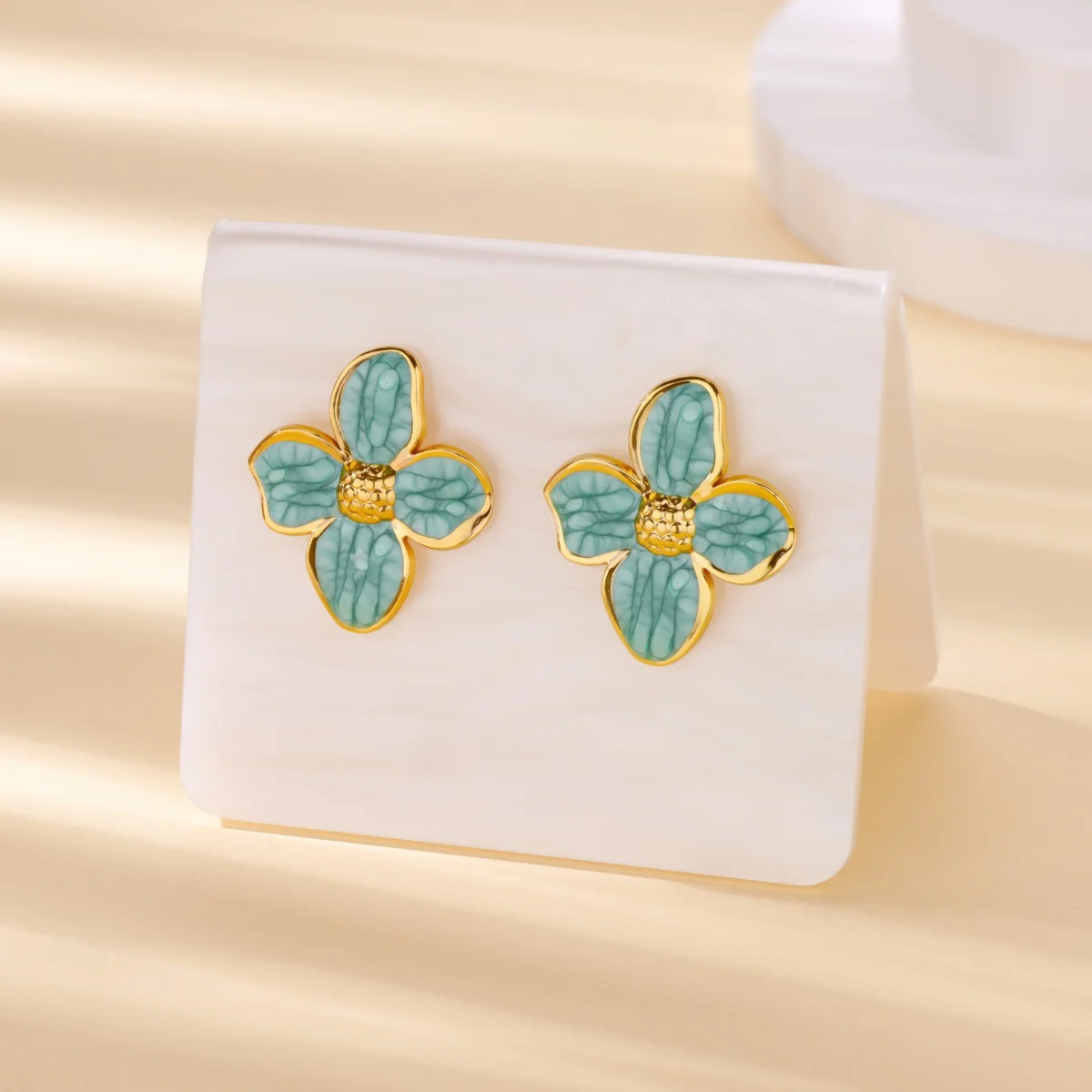 

Drip Oil Enamel Four Petal Flower Earrings For Women Girls Gold Color Earrings Elegant Jewelry Birthday Anniversary Wedding Gift
