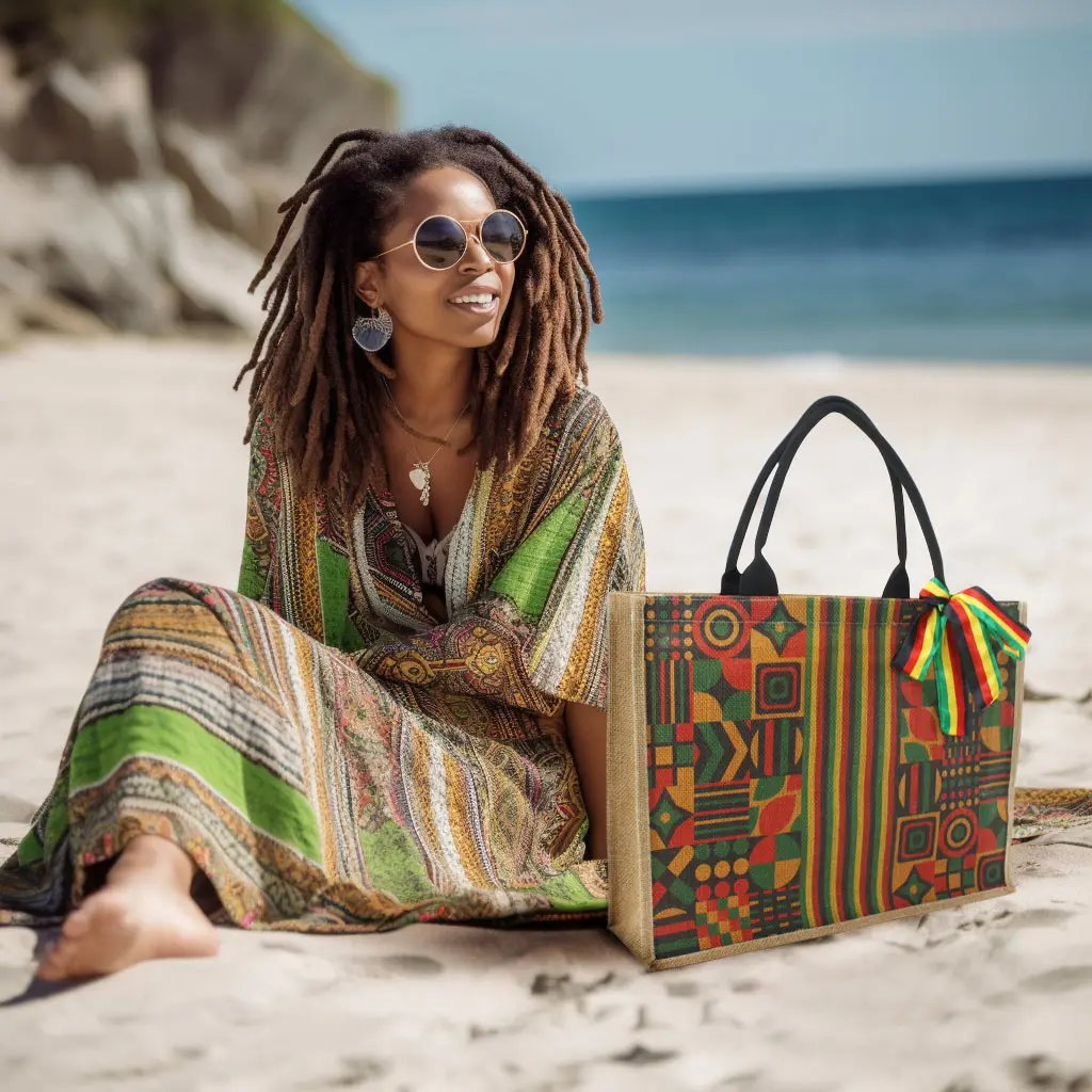 Bolso de Playa Grande tejido para mujer, bolsa de paja, bolso de hombro tejido hecho a mano, África, jamaiquina, Reggea