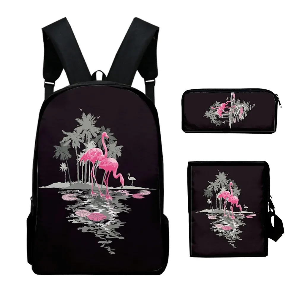 Pink flamingo 3d printing backpack for school,3pcs/set,for laptop,backpack with shoulder bag,case