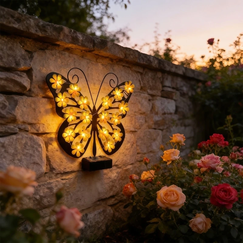 

E7CD Solar fixtures Outdoor Metal Butterfly Wall Decor，Outdoor Fence Wall Art,Hanging Decoration for Garden Patio Porch for for