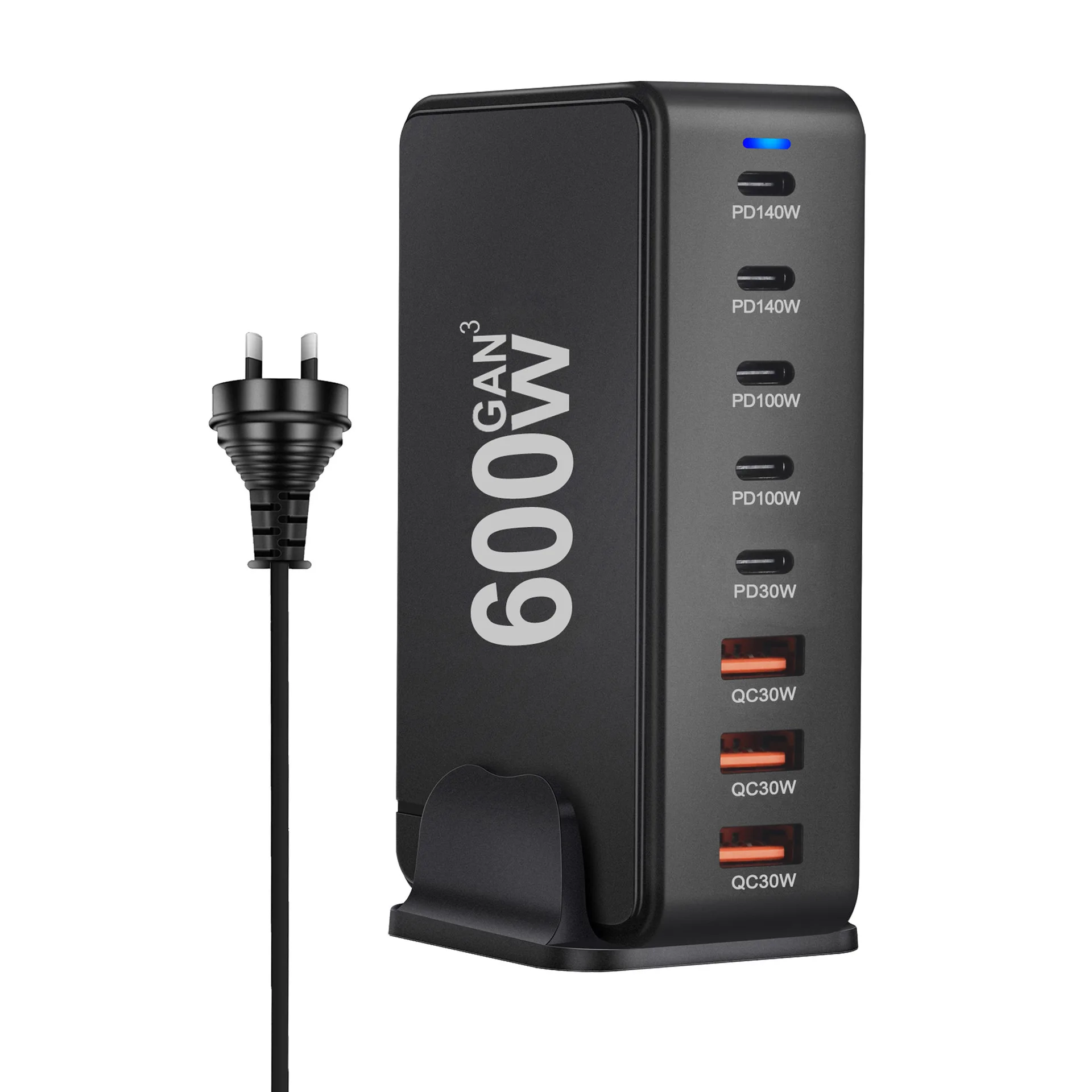 600W New GaN Fast Charge 3.0 USB-C Charger with 8 Ports 5C3A PD, Portable and Suitable for Tablets