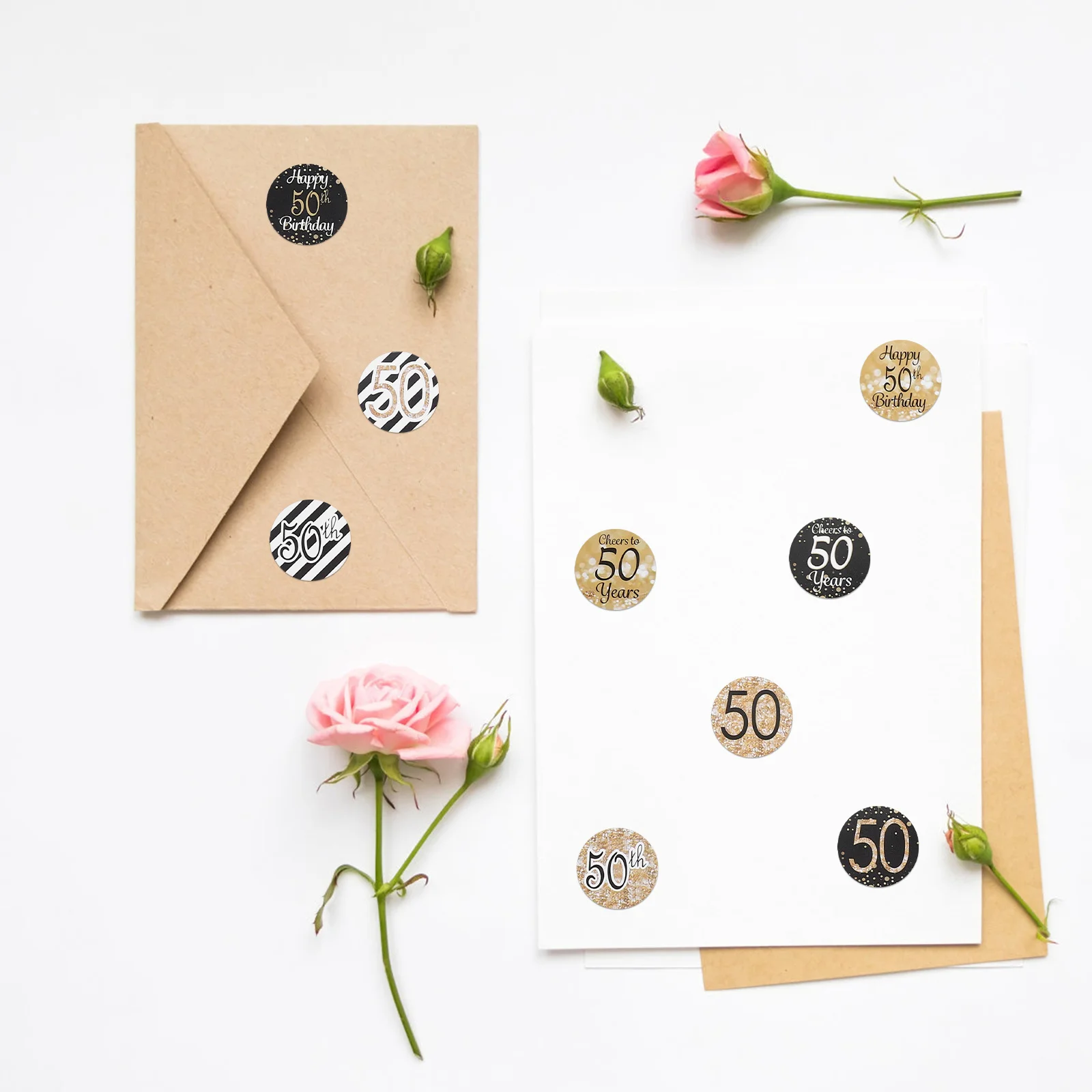 216Pcs 50th Birthday Sticker Creative Printed Decorative Adhesive Party Favor Decals Birthday Accessories