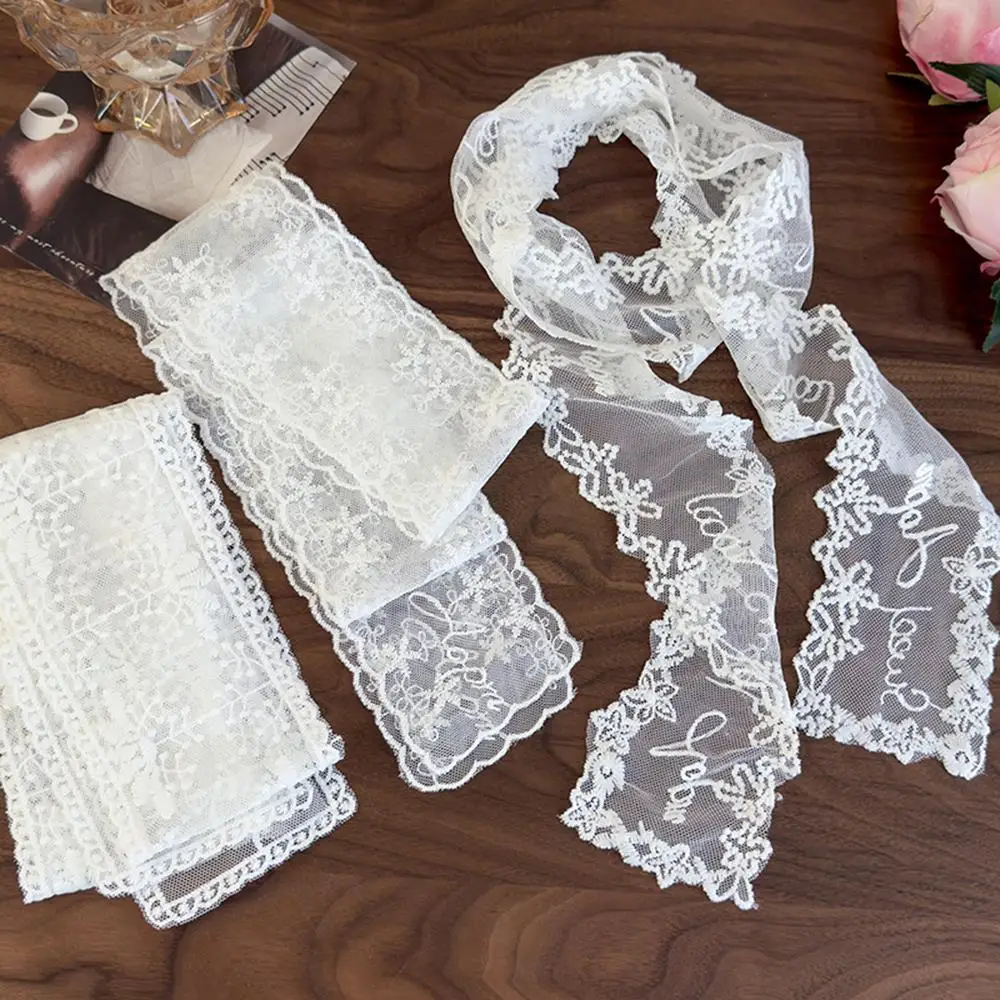 Embroidery Ribbon Soft Hair Strap Flower White Bow Headband Elegant Hair Rope Multifunctional Hair Scarf Lace Long Strip Scarf
