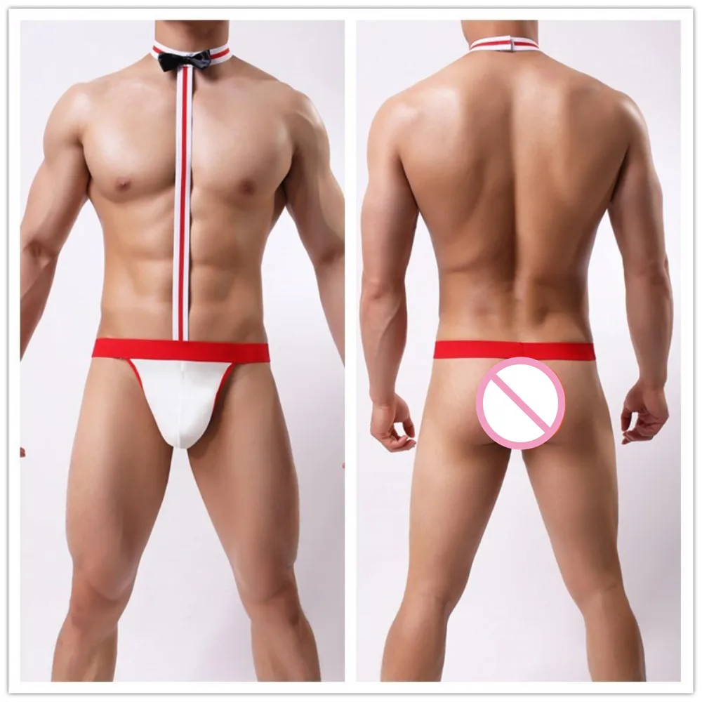 Male Underwear Hot T String Home Men\'s Sexy Lingerie Bodysuit Bow Tie Performance Clothes T-back thong Thongs Intimates costumes