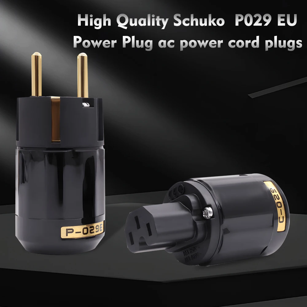 P029E + C029 Schuko قابس طاقة Hifi قابس طاقة عالي الجودة مطلي بالذهب زوج واحد موصل طاقة الاتحاد الأوروبي/الولايات المتحدة + IEC موصل سالب