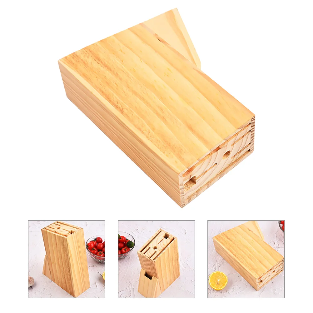 

Wooden Kitchen Block Holder Multi-functional Utensil Organizer Rack Countertop Wood Storage Display Stand Household
