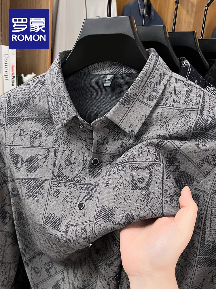 

Lormen Men's Casual Long Sve irt Faionable Print Wool Blend Busin Gentleman Sle Autumn Season Polyester Blend