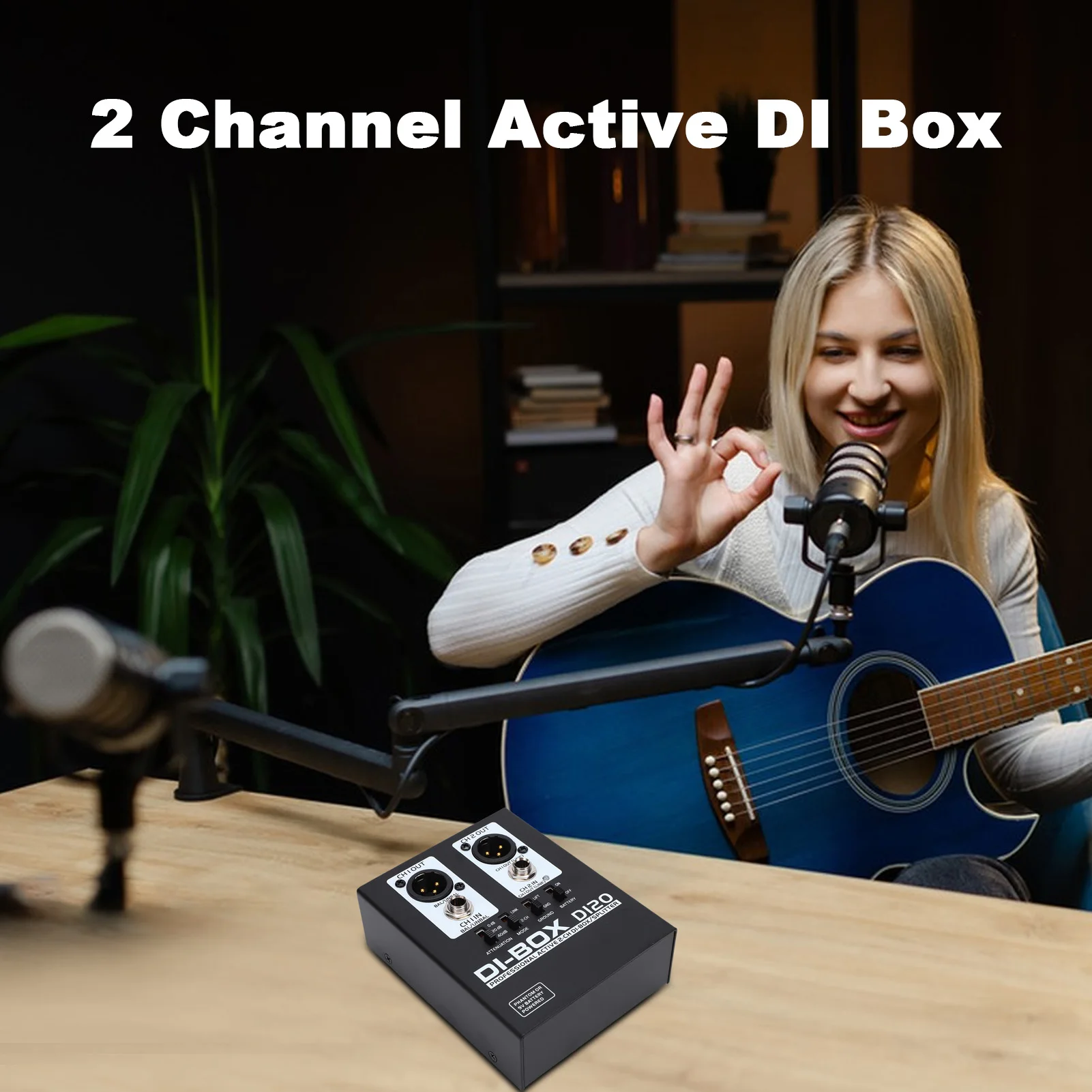2 Channel Active DI Box Signal Isolator TRS to XLR Converter Phantom Powered for Guitar Speaker Up to 3000W Metal Case