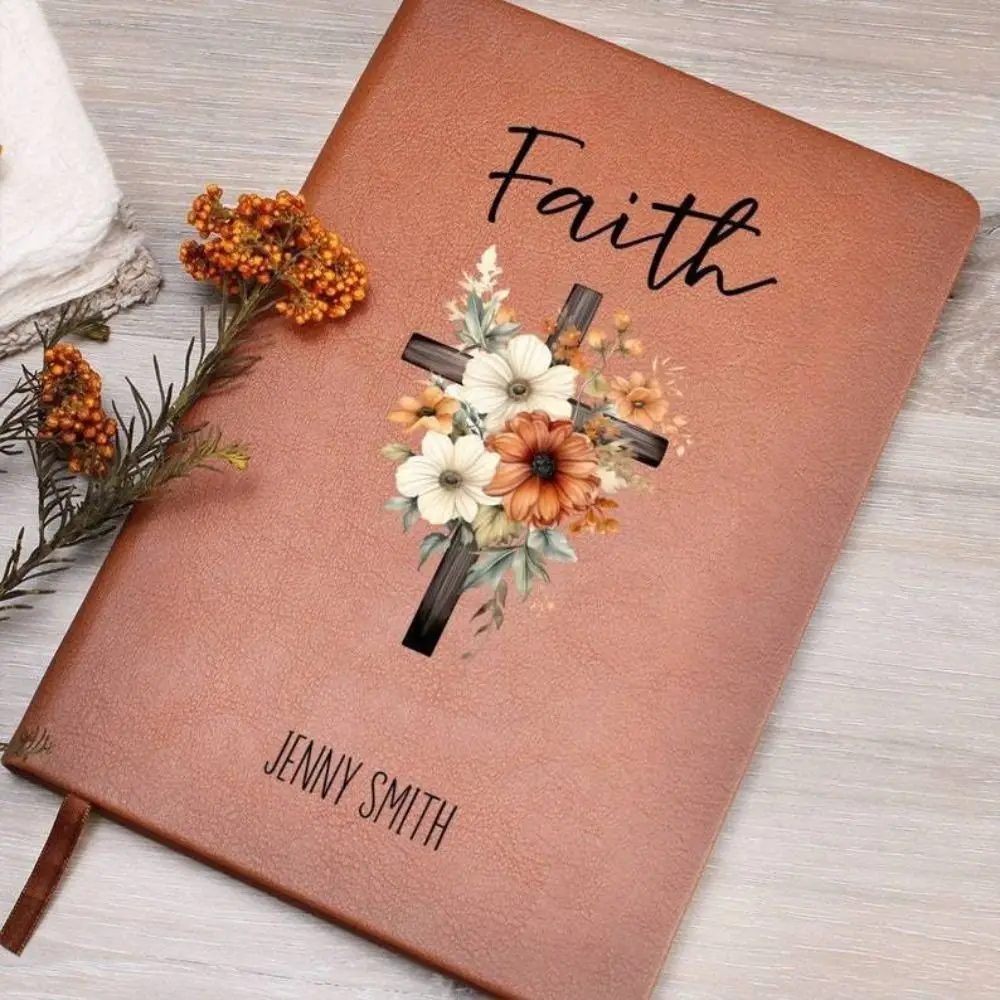 

Personalized PU Leather Prayer Journal Vintage Flower Design Kraft Diary Sketchbook Stationery Note Book Students
