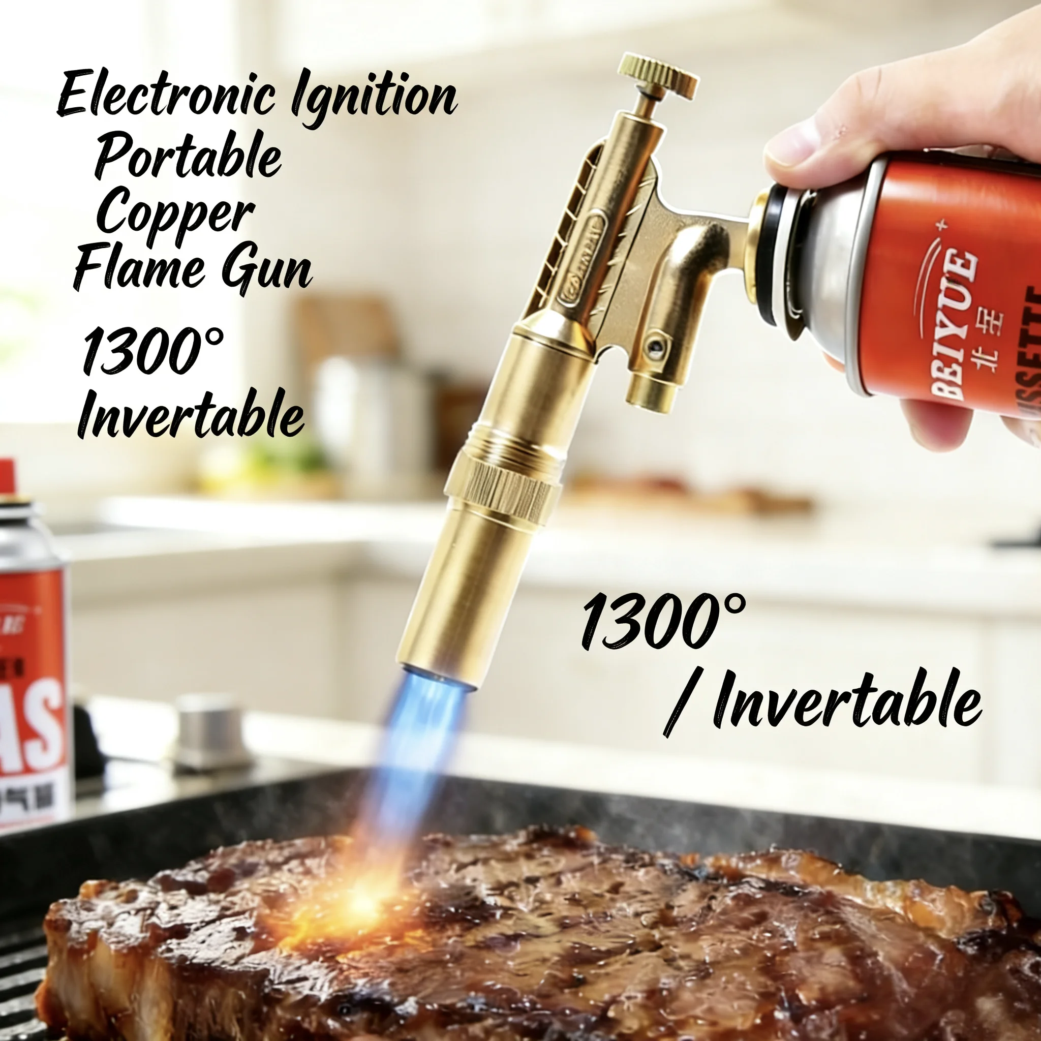 Portable Copper Flame Gun Welding Gas Torch Butane Gas Burner Outdoor Camping BBQ Flamethrower Welding Equipment Kitchen Lighter
