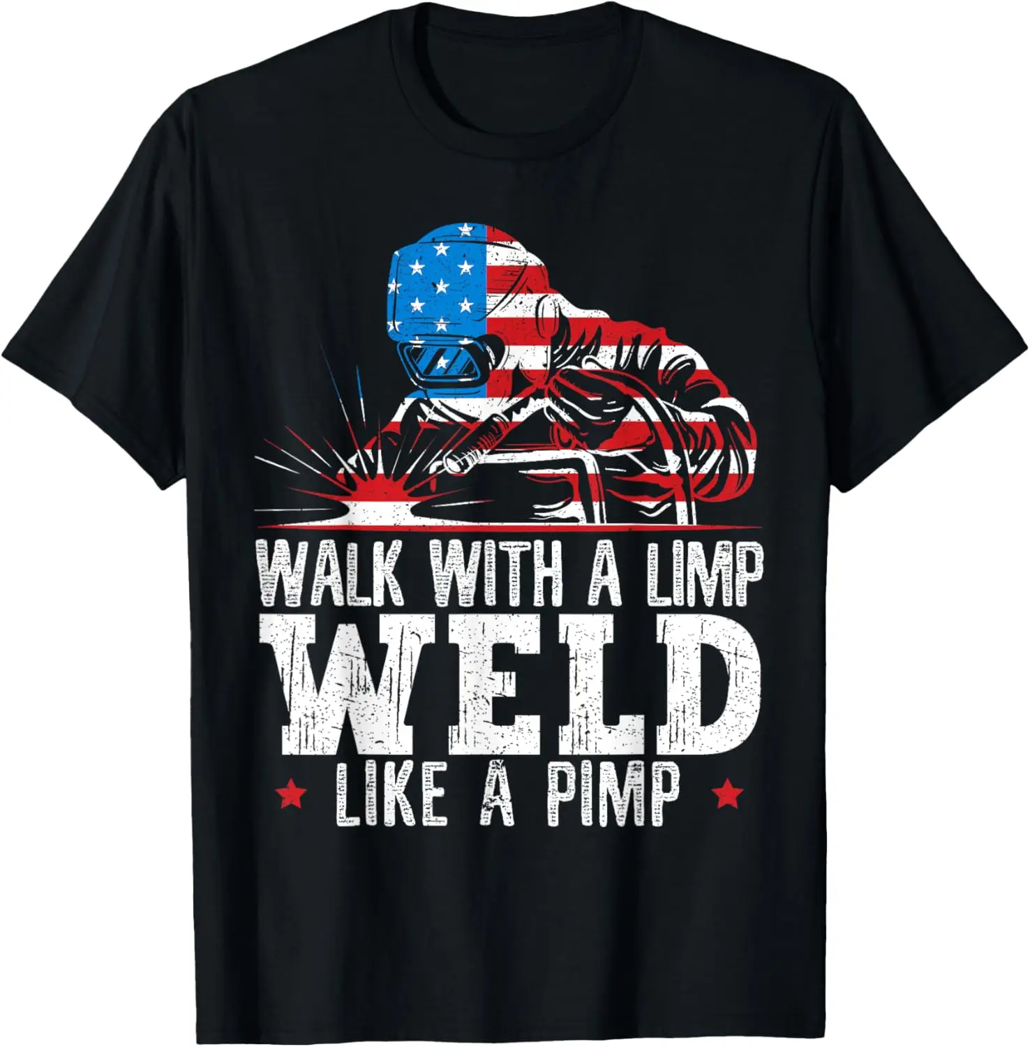 American Flag Welder Welding Distressed T-Shirt