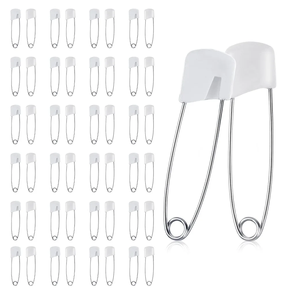 

50 шт., белые булавки из нержавеющей стали, пластиковые тканевые булавки для головы, шпильки для квилтинга с безопасными фиксирующими застежками для детского подгузника