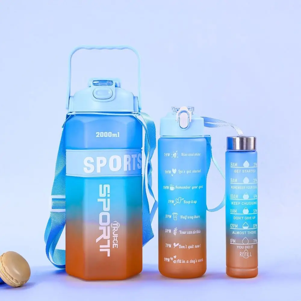 

Three Piece Set Sports Water Bottle Set Large Capacity Hexagon Leak Proof Colorful Cup Portable Frosted Fitness Sports Kettle