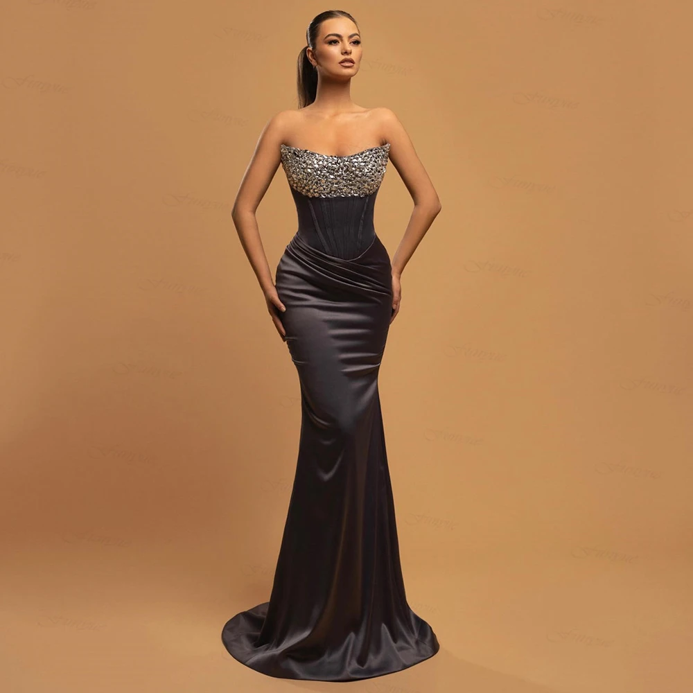 

Funyue Black Mermaid Evening Dresses Long Luxury 2022 Party Gown Crystal Bodice Corset Dubai Arabic Formal Dress Women Elegant